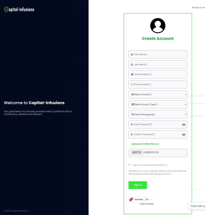 Процесс регистрации аккаунта Capital-infusions Pty Ltd