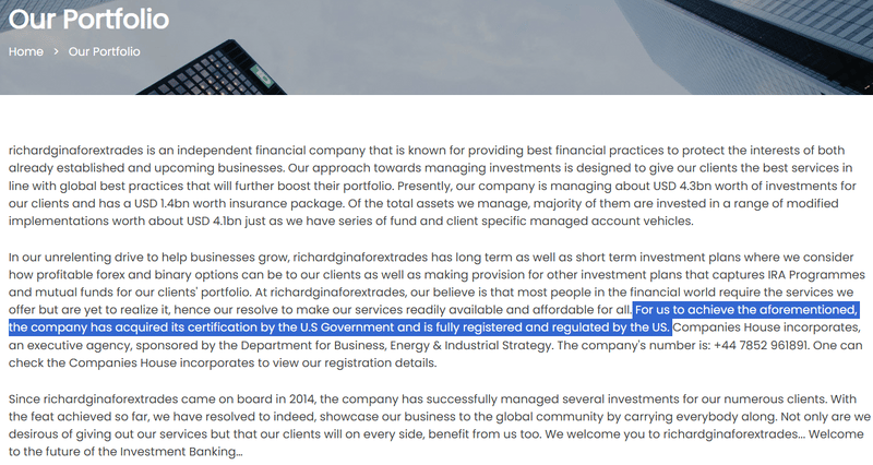 Financial regulation as claimed on the website