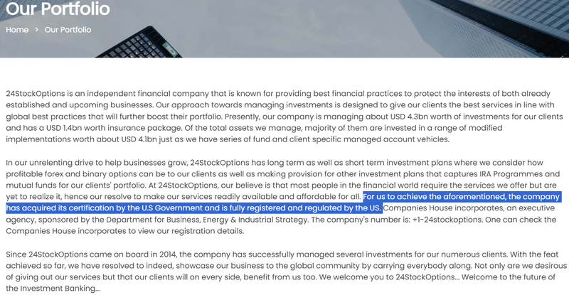 Claimed Financial Regulation on the Website