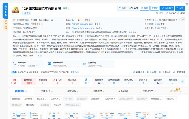 JINRONGHU Registration Information