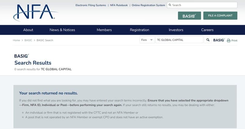 TC GLOBAL CAPITAL의 규제 정보