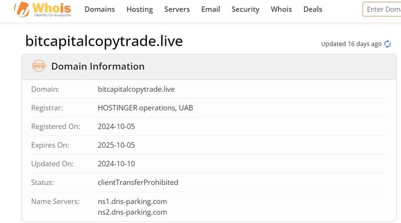 whois domain time of Bitcapital Copytrade