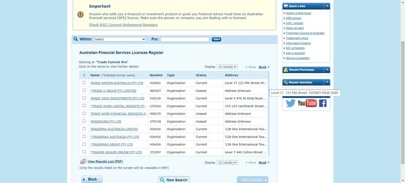 regulation information of Trade Current Pro