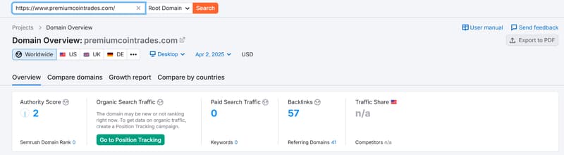 Datos de tráfico de búsqueda natural de Semrush