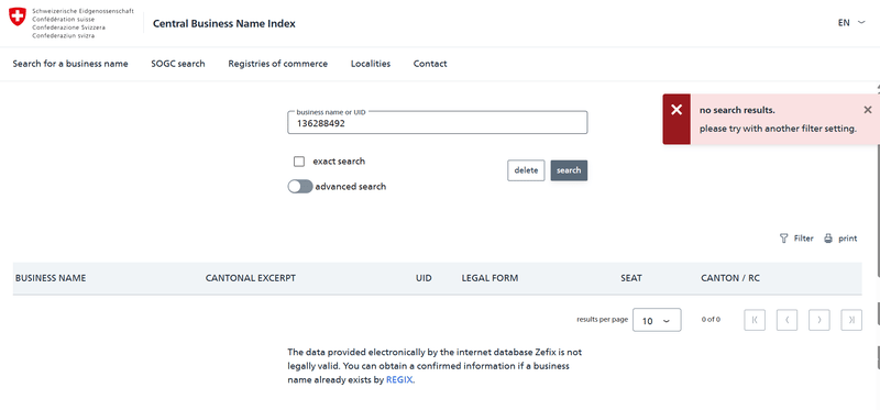 Zefix Query Result