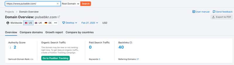 ข้อมูลการค้นหาธรรมชาติจาก Semrush