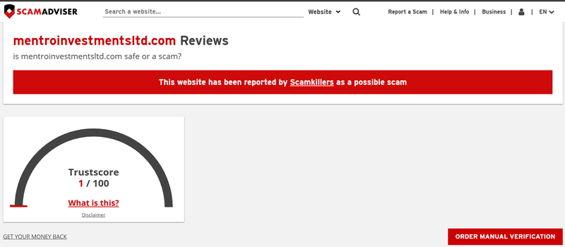 ScamAdviser High-Risk Platform Warning