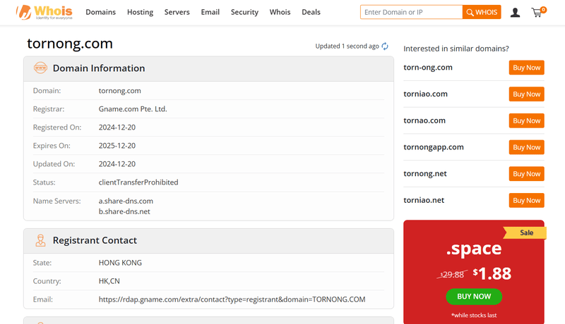 tornong.com whois