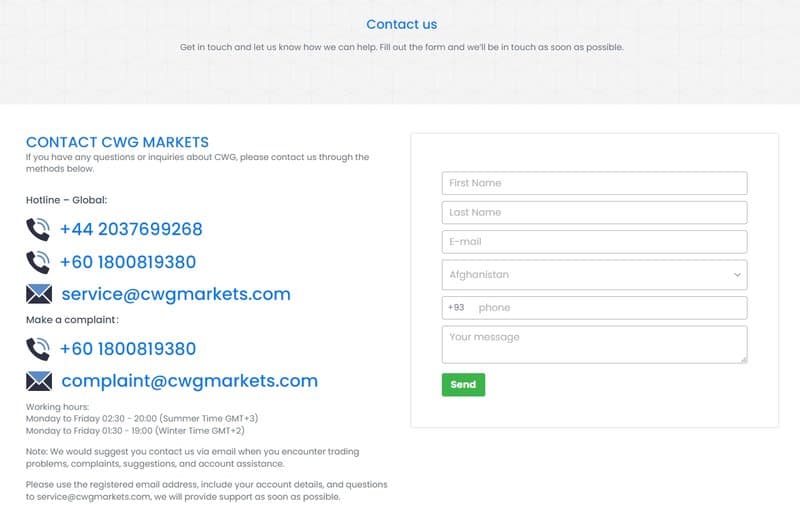 CWG Markets  客户支持