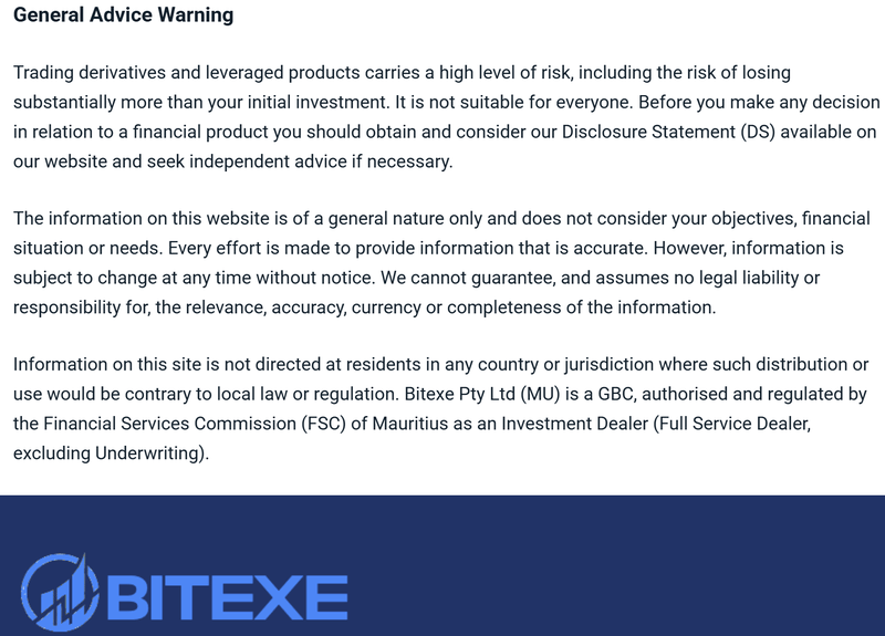 Displayed regulatory information on the website