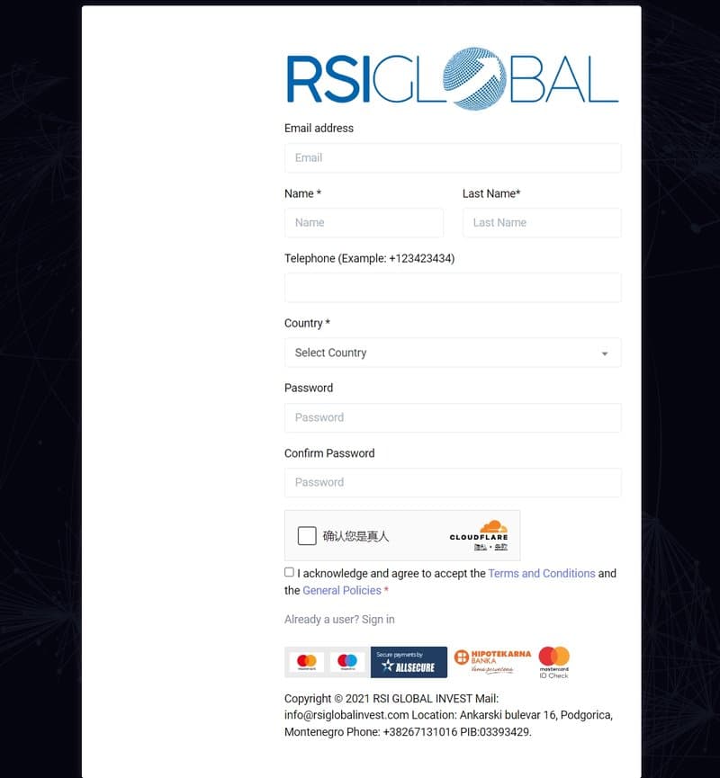 RSI GLOBAL INVEST's registration process