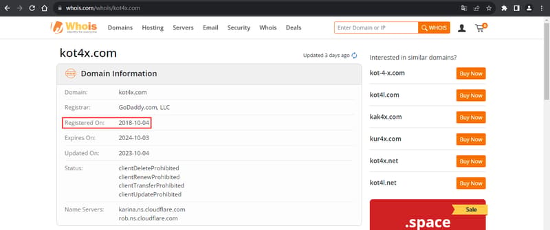 Consulta Whois de la información de registro del dominio del sitio web