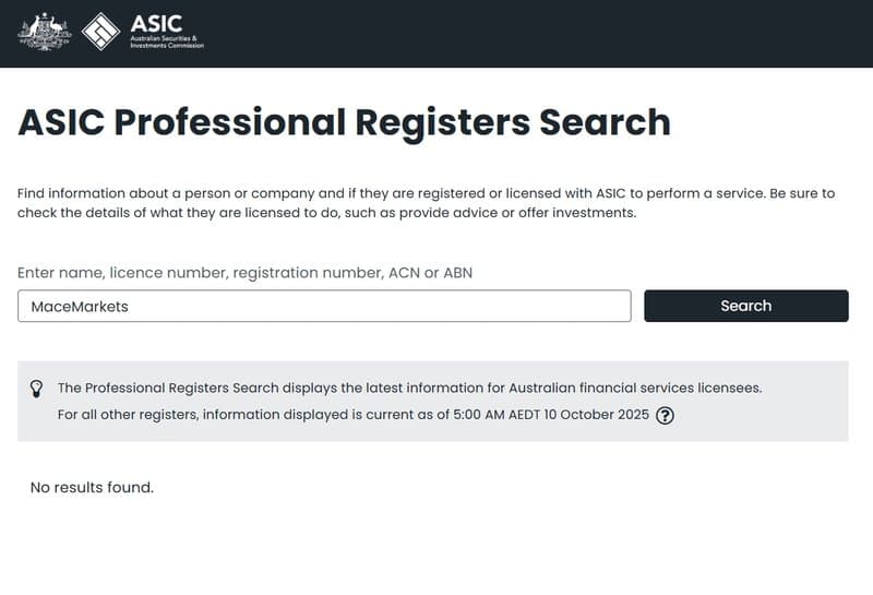 No regulatory information about Mace Markets found