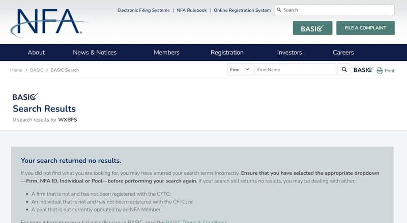 WXBFS Regulatory Information