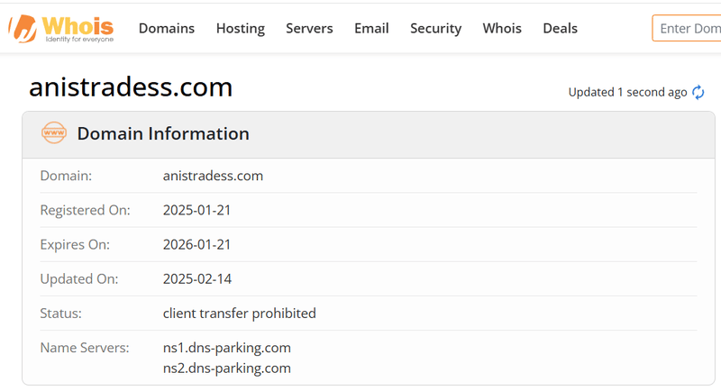 Kết quả truy vấn Whois