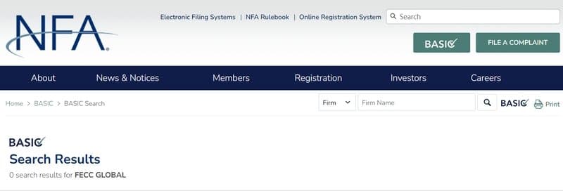 Fecc Global has no registration information on the NFA