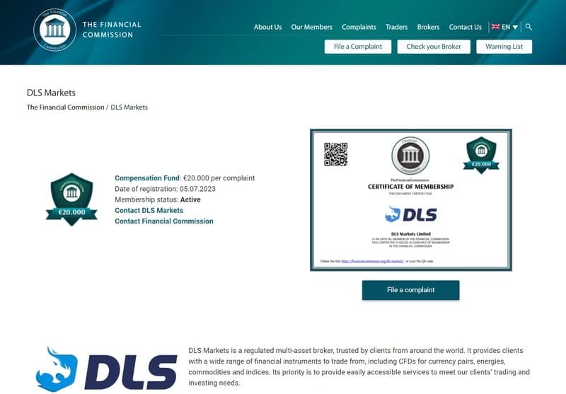 Thông tin đăng ký của DLS MARKETS LIMITED trên Ủy ban Tài chính