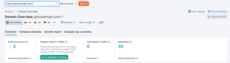 Semrush 자연 검색 트래픽 데이터
