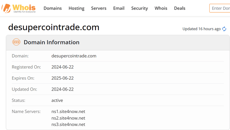 Whois lookup results