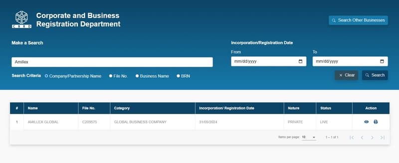Информация о юридическом лице и регистрация