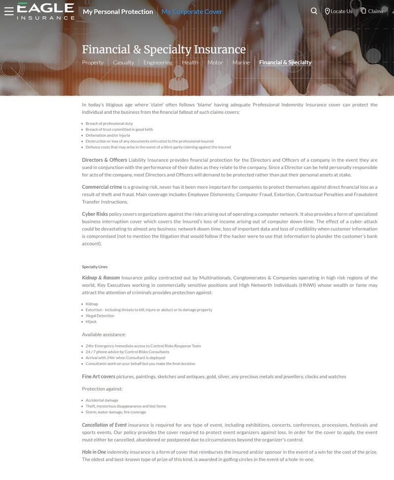 Aclaración de Eagle Insurance sobre su seguro de responsabilidad profesional