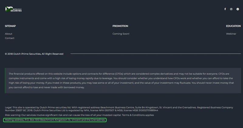 The address on Dutch Prime Securities' website actually belongs to Integra Holdings Ltd