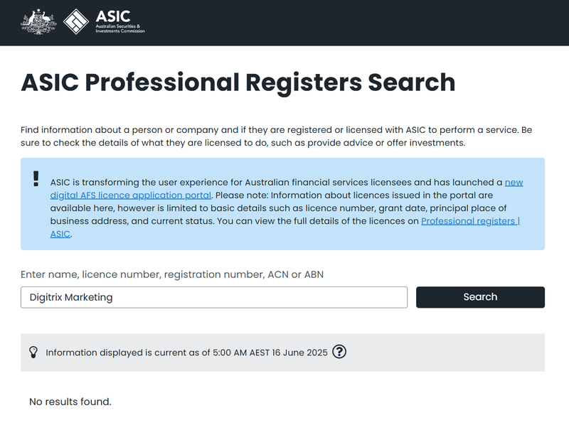 ASIC Query Result