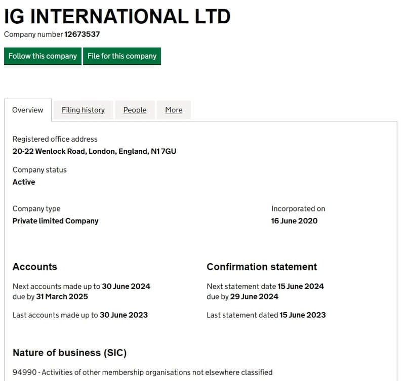 IG Company number