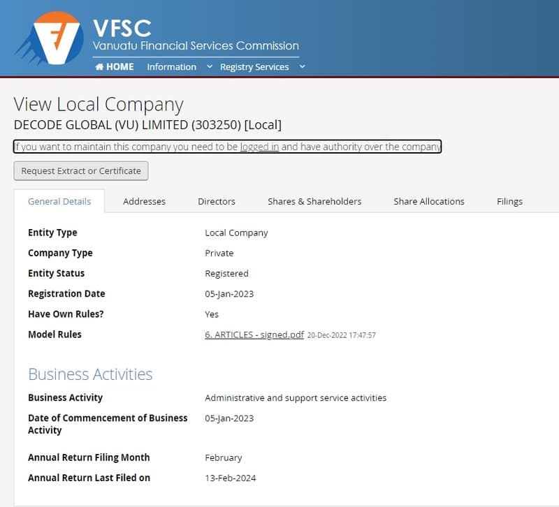 Decode Global   VFSC Inquiry