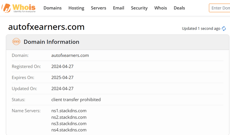 Whois lookup results