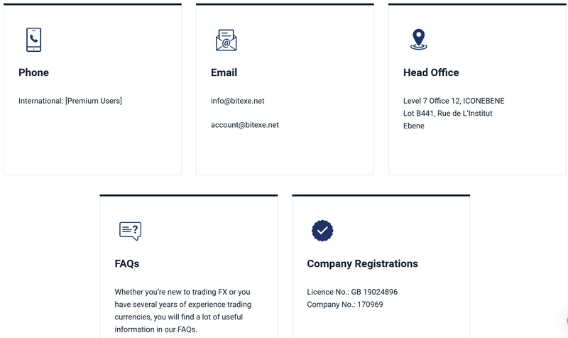 Displayed company registration number and regulatory number on the website