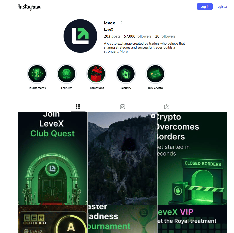 Información en redes sociales de Instagram