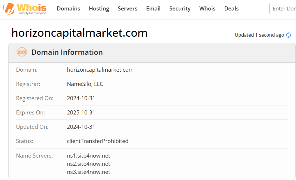 Whois lookup results