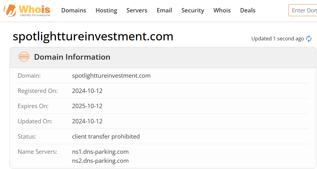 Whois lookup results