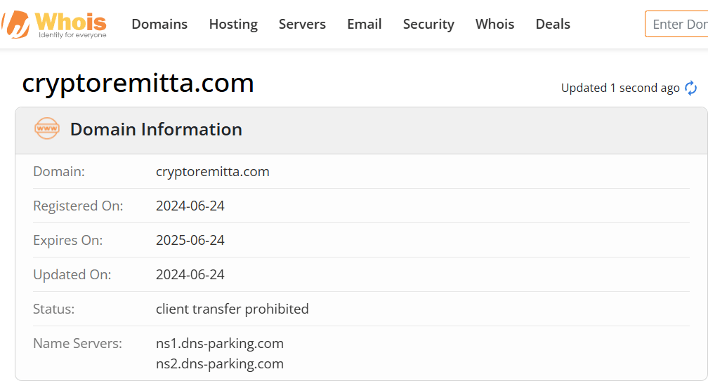 Whois lookup results