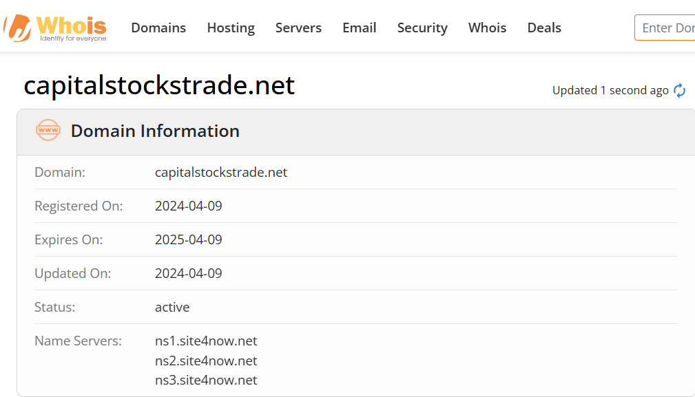 Whois lookup results