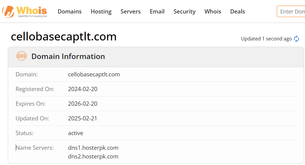 Whois lookup results