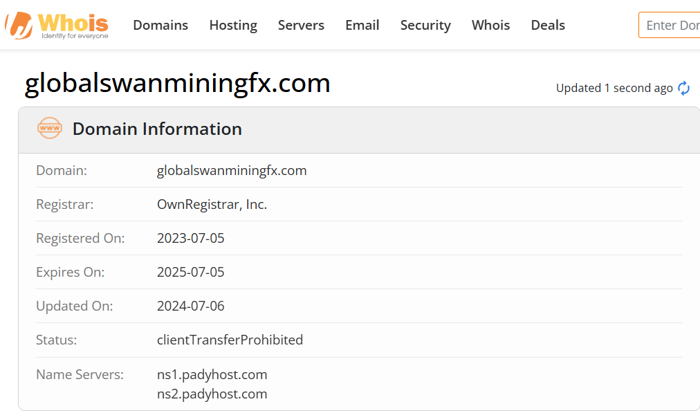 Whois lookup results