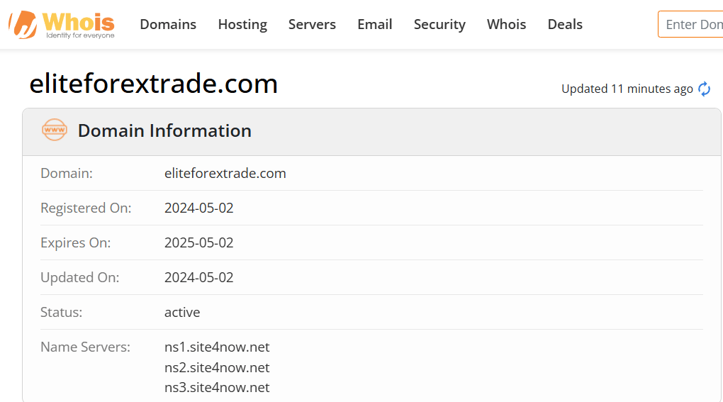 Whois lookup results