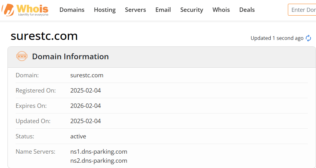 Whois lookup results