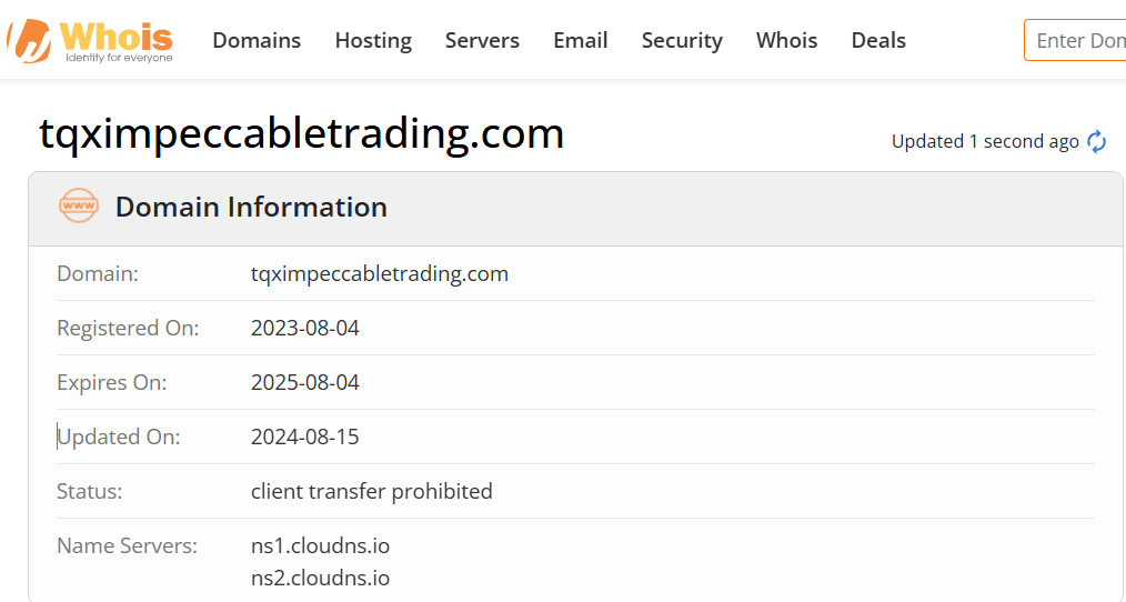 Whois lookup results