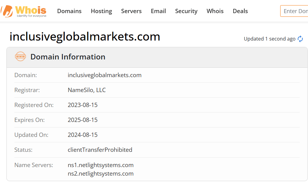 Whois lookup results