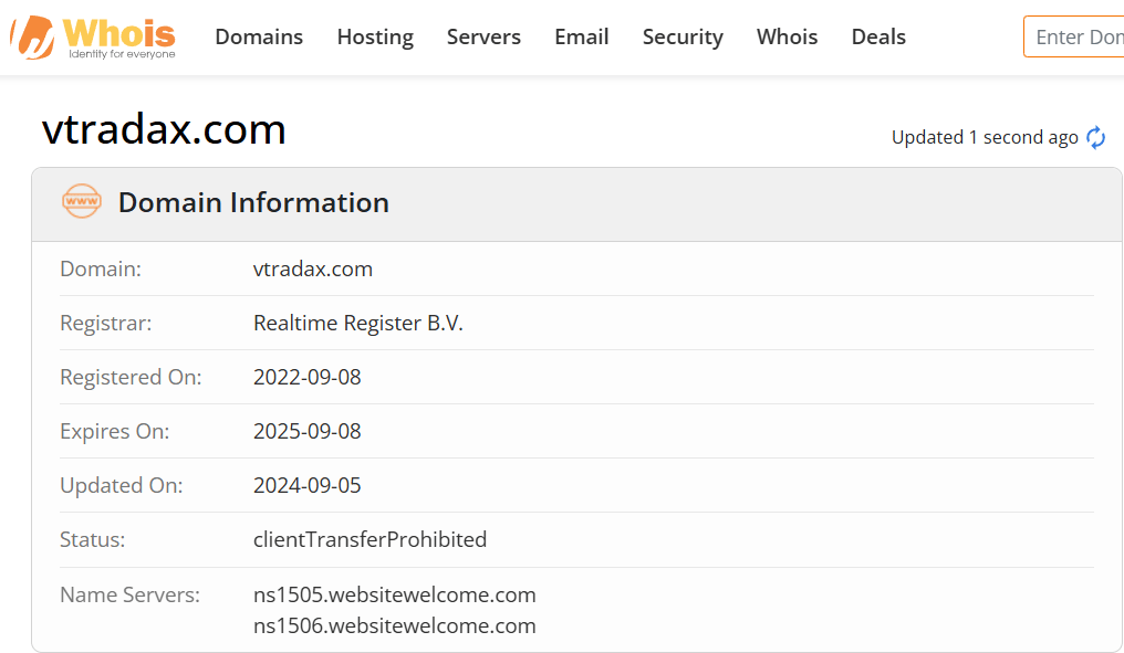 Whois lookup results