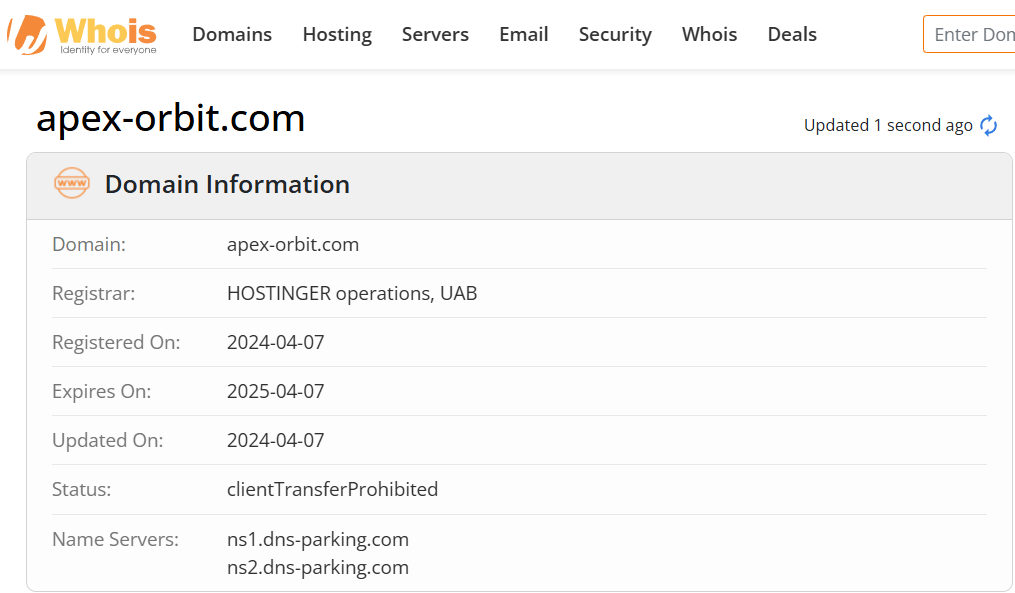 Whois lookup results