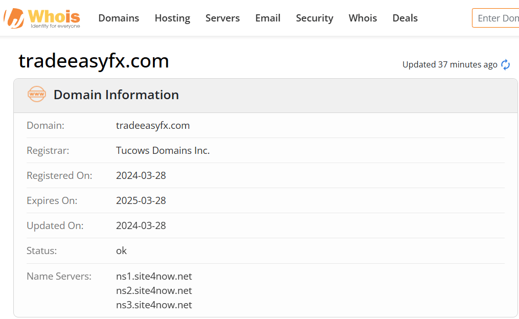 Whois lookup results