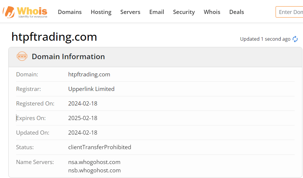 Whois lookup results