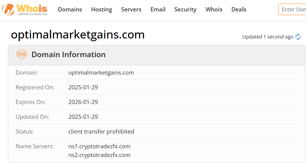Whois lookup results