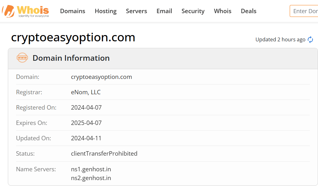 Whois lookup results