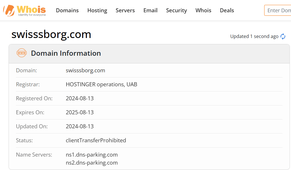 Whois lookup results