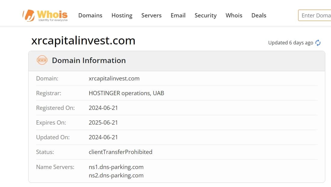 whois domain time of Xrcapitalinvest.com